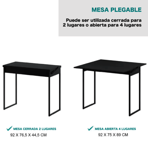 MESA CARRA 159030580 PLEGABLE +2 TAB. NEGRO