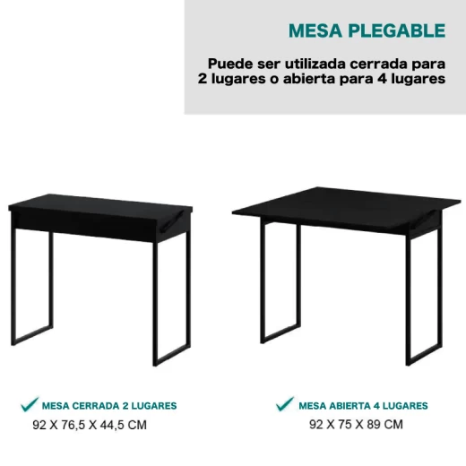MESA PLEGABLE CARRA 1590 2 TAB. NEGRO