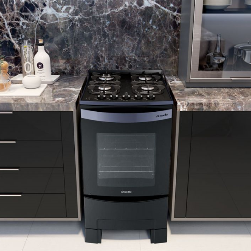 COCINA MUELLER DECORATO VETRO 4B NEGRO  C/ENCENDIDO
